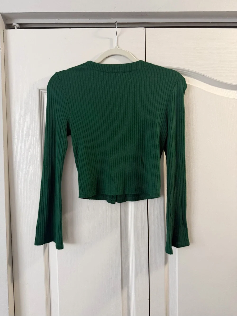 Reformation Emerald Ribbed V-Neck Button Crop Top